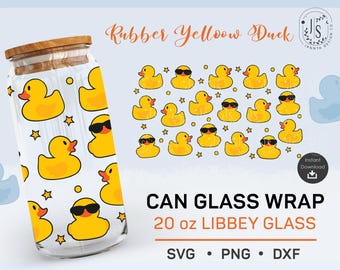 Rubber Duck 20oz Libbey Glass Wrap, Playful Yellow Duck SVG PNG DXF