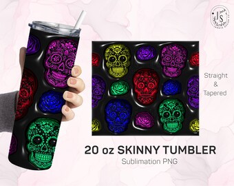 3D Bubble Skull Tumbler Wrap, Neon Sugar Skull Design (Digital Download)