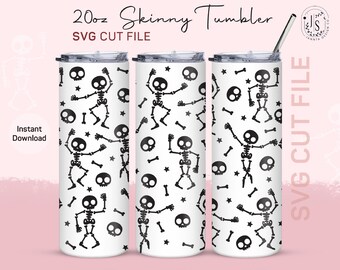 Dancing Skeleton 20oz Tumbler SVG, Skull Full Wrap (Digital Download)