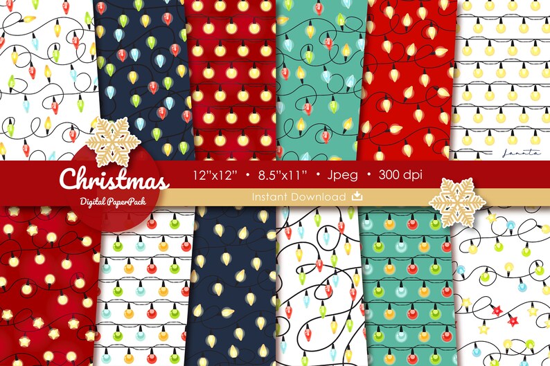 Christmas garland lights Xmas Wrapping Paper Winter Etsy