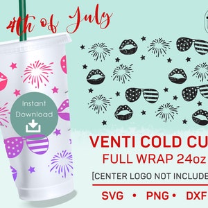 4 de julio SVG, Lips SVG, American Flag svg, 24oz Venti Cold Cup SVG, Patriotic Seamless Full Wrap, Sunglass Tumbler Template svg, Cut File