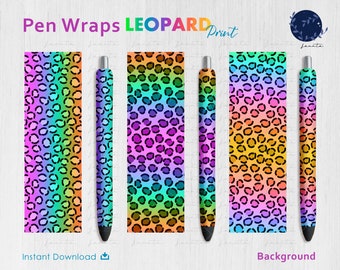 Regenbogen-Leoparden-Stifthülle (PNG) | Wasserschiebefolie zum Ausdrucken (Digitale Datei)