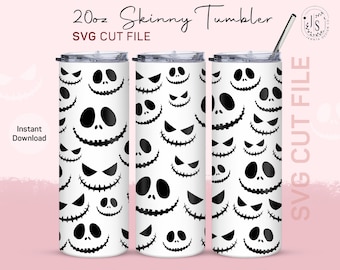 Creepy Jack O' Lantern 20oz Tumbler Wrap SVG, Horror Pumpkin PNG (Digital Download)