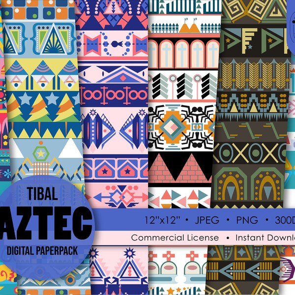 Ethnic Pattern Digital Paper Pack | Aztec Design Seamless Pattern | Antique Ikat Set Wrap | Background Printable | Tribal Boho Scrapbook