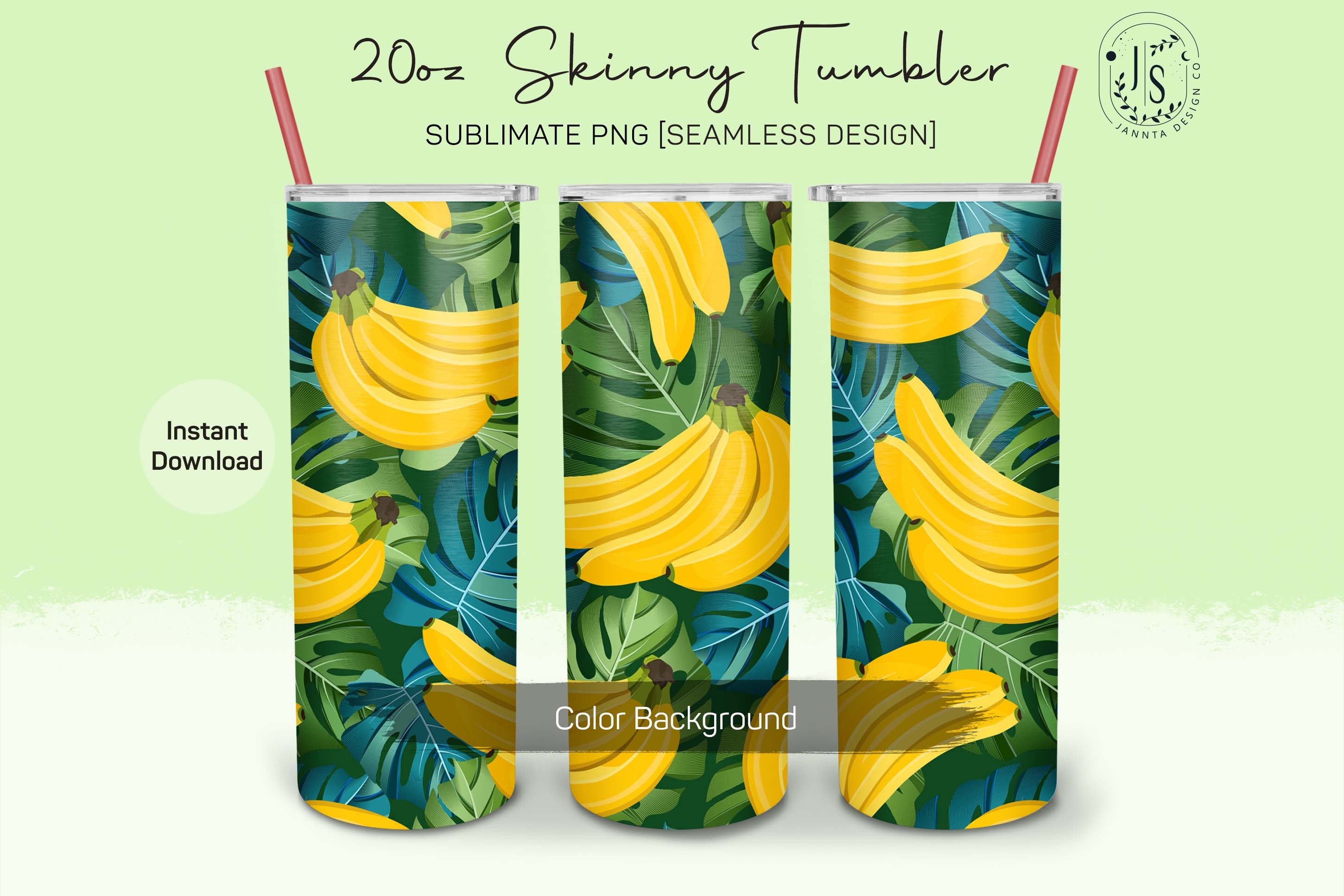 20 oz Skinny Tumbler Waterslide Wrap Summer Fruit Seamless Pattern File Banana 20oz Tumbler Sublimate PNG Tropical Food Download