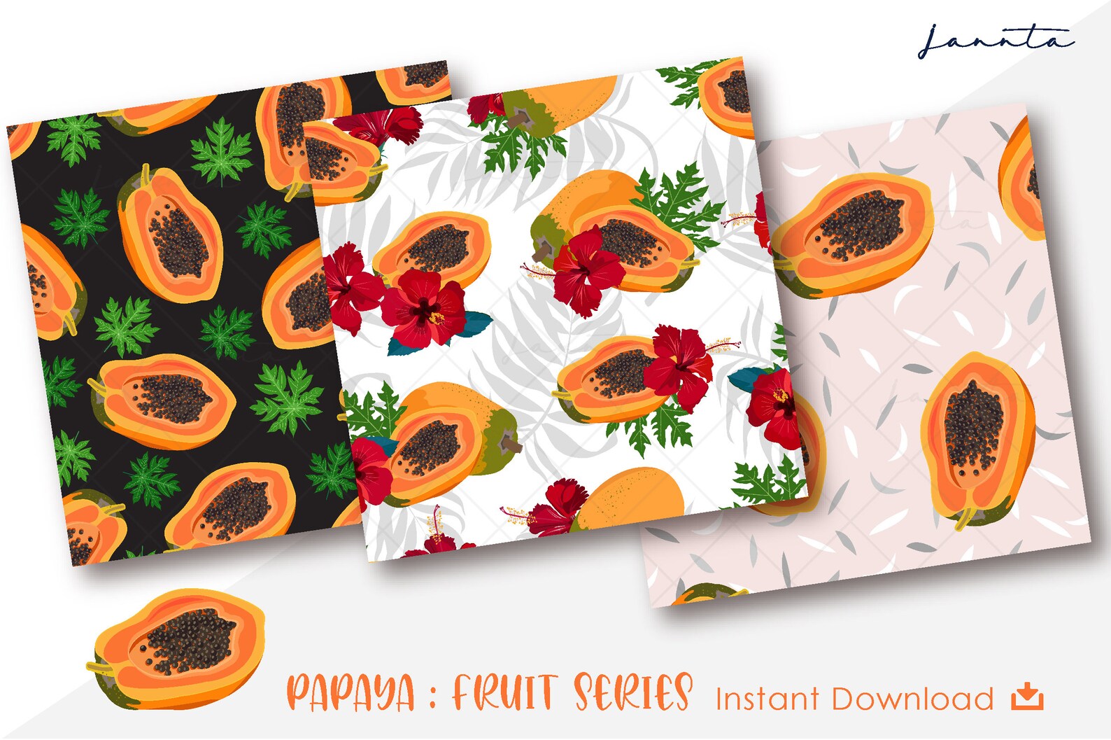 Papaya Digital Papers Fruit Paper Set Wrapping Tropical Etsy