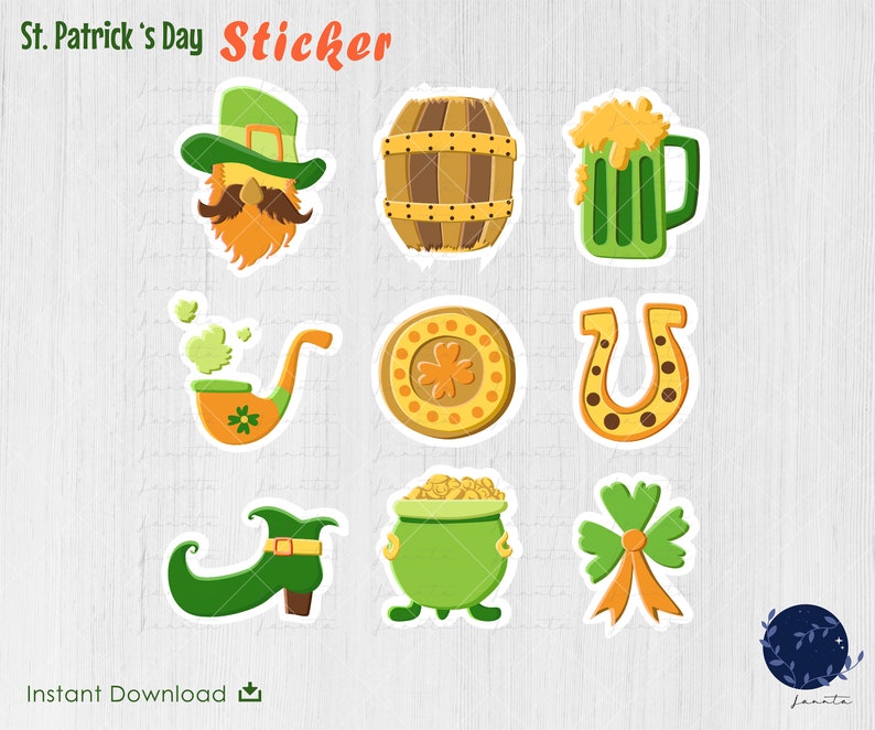 Digital Planner Label Stickers Sheet March 17 Digital Sticker St Patrick Lucky Day Transparent PNG Ireland Sticky Notes Download
