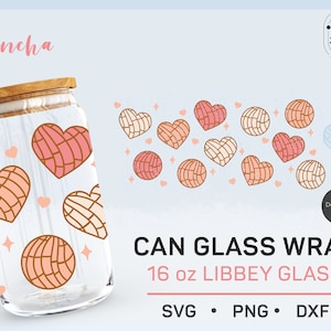 16oz Libbey, Concha svg, Mexican Conchas svg, Can glass wrap svg, Iced Coffee Glass, Cafecito y Chisme, svg files for Cricut, SVG, PNG, DXF