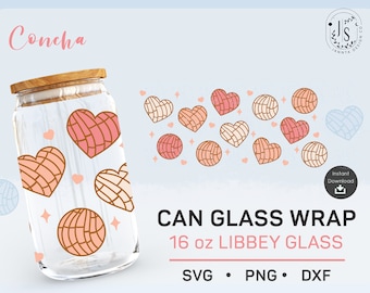 16oz Libbey, Concha svg, Mexicaanse Conchas svg, Can glass wrap svg, Iced Coffee Glass, Cafecito y Chisme, svg-bestanden voor Cricut, SVG, PNG, DXF