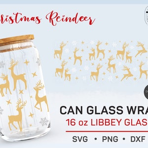 Rentier SVG, 16 Unzen Dose Glas, Weihnachten svg, Schneeflocke svg wickeln, Frohe Weihnachten svg, libbey glas png, svg-Dateien für Cricut, SILHOUETTE