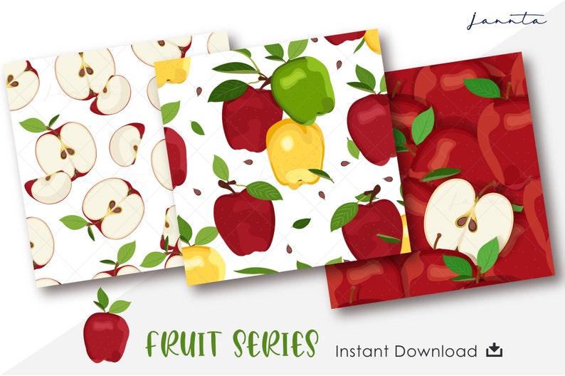 Apple Fruit Digital Papers Pack Apples Pattern Fruits Etsy