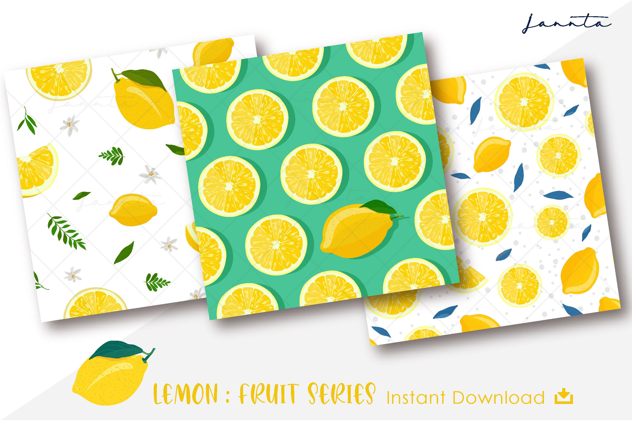 Lemon Digital Papers Pack Fruit Set Wrapping Citrus Etsy