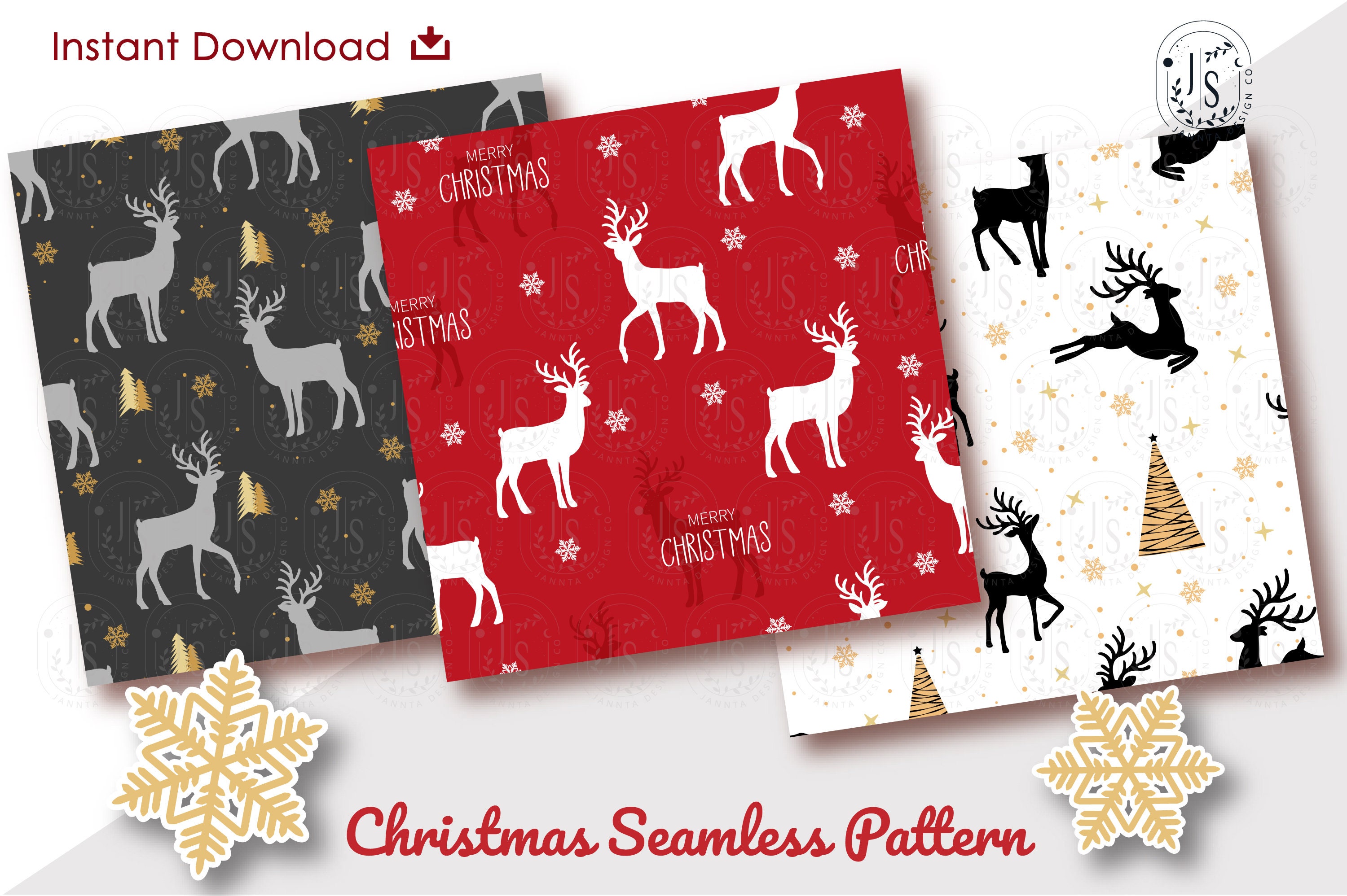 Christmas Reindeer Pattern Xmas Seamless Wrapping Paper | Etsy