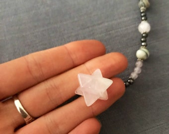 Rose Quartz Hexahedron Beaded Pendant