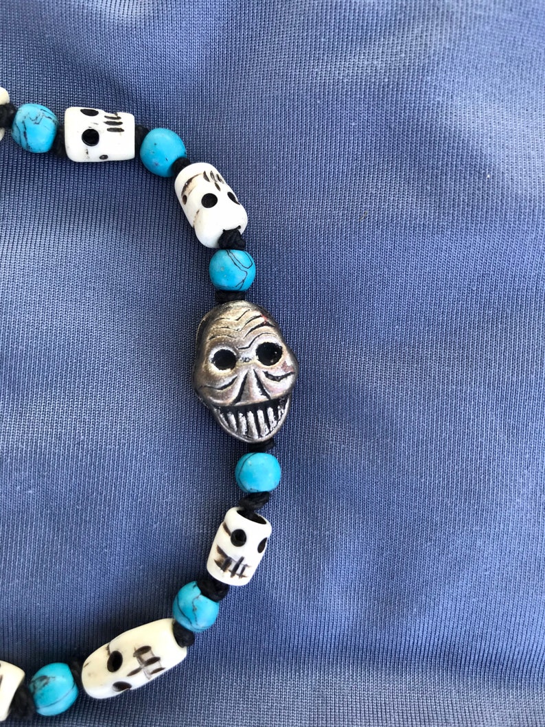 Rebirth Silver skull and turquoise bracelet/anklet image 2