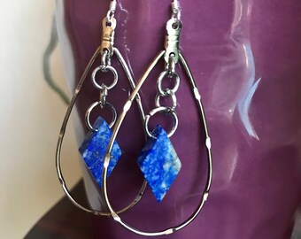 Lapis lazuli diamond dangle earrings