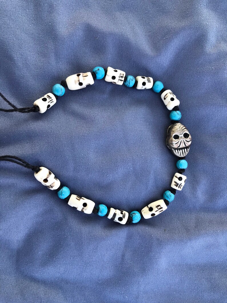 Rebirth Silver skull and turquoise bracelet/anklet image 1