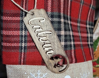 Personalized Wood Stocking Tag: Engraved Christmas Name Tag