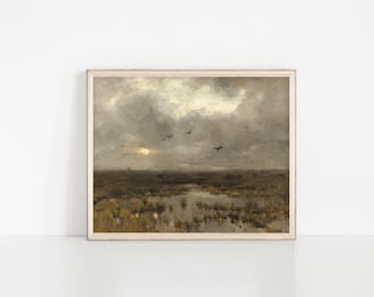 MARSH • Landscape Art Print, Vintage landscape painting, Vintage art print, Printable art, marsh landscape, Oil painting, PRINTABLE art