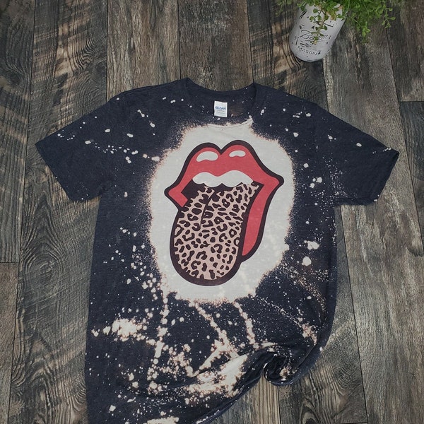 Red Lips | Cheetah Print | Leopard Tongue | Rolling Stones | Lips Tongue | Bleached Sublimation T Shirt