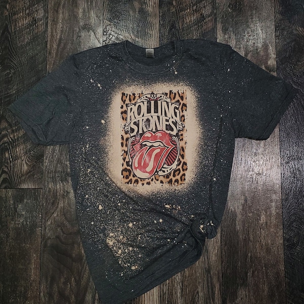 Rolling Stones / Distressed / Leopard / Red Lips / Bleached T Shirt / Sublimation T Shirt