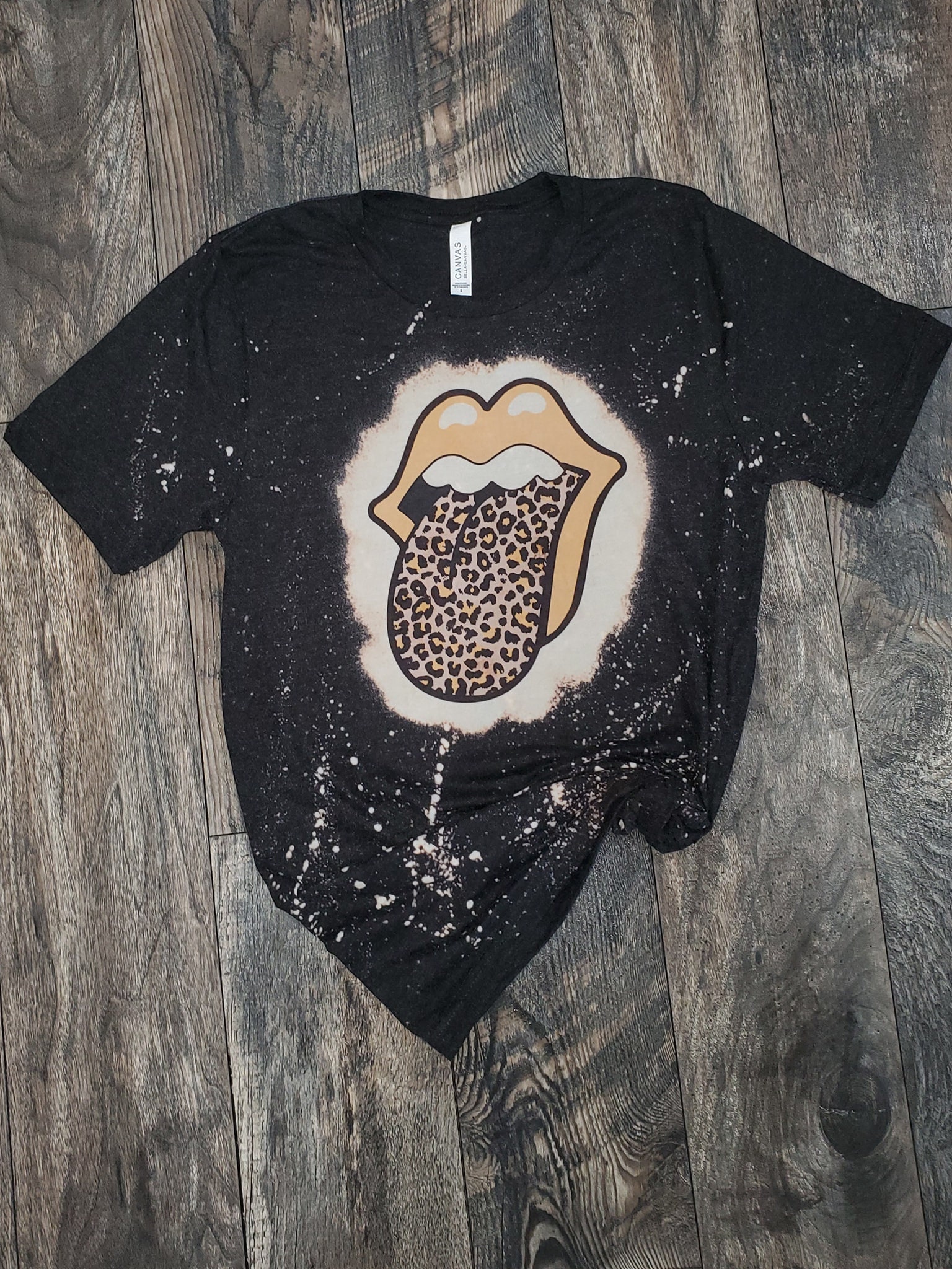 Rolling Stones Yellow Lips Leopard Tongue Bleached T | Etsy