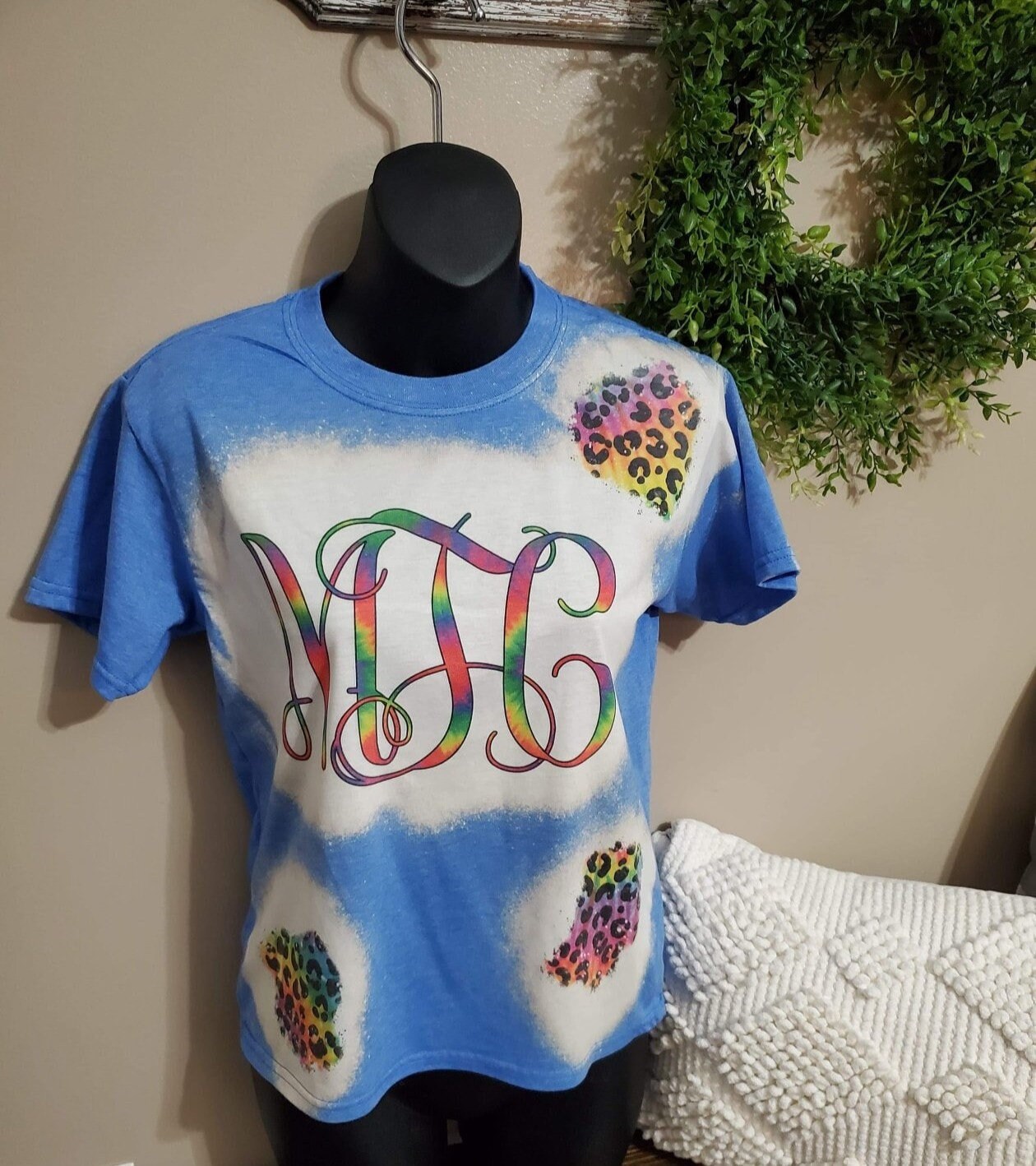 Youth T shirt / Rainbow Monogram tee / Rainbow leopard Spot / Bleached tee  / Sublimation tee