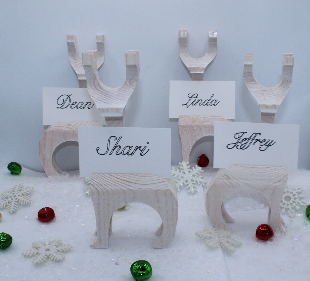 Reindeer Place Card Holder Holiday Decoration White Stain Etsy