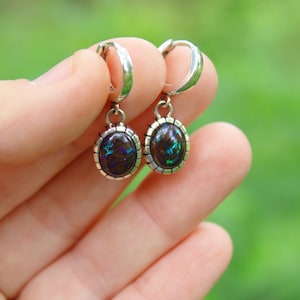Australian Boulder Opal Huggie Hoops