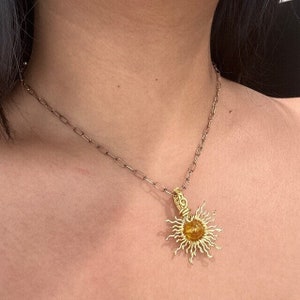 Sun Necklace /sun Pendant /wire Wrapped /citrine/moonstone