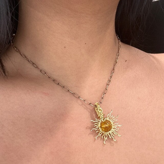 Sun Necklace /sun Pendant /wire Wrapped /citrine/moonstone
