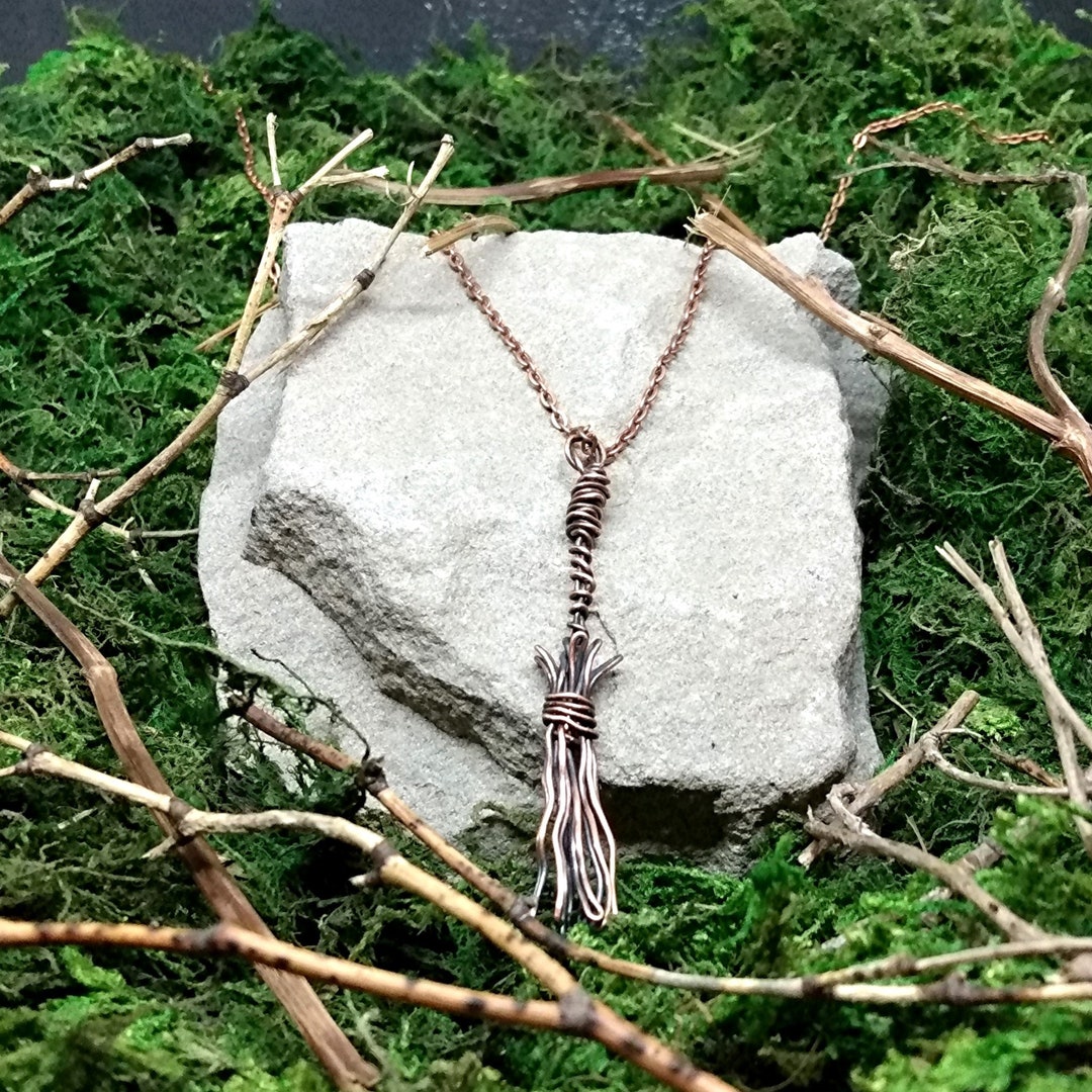 Copper Broomstick Necklace, Witchy Pendant, Copper Wire Jewelry, Pagan