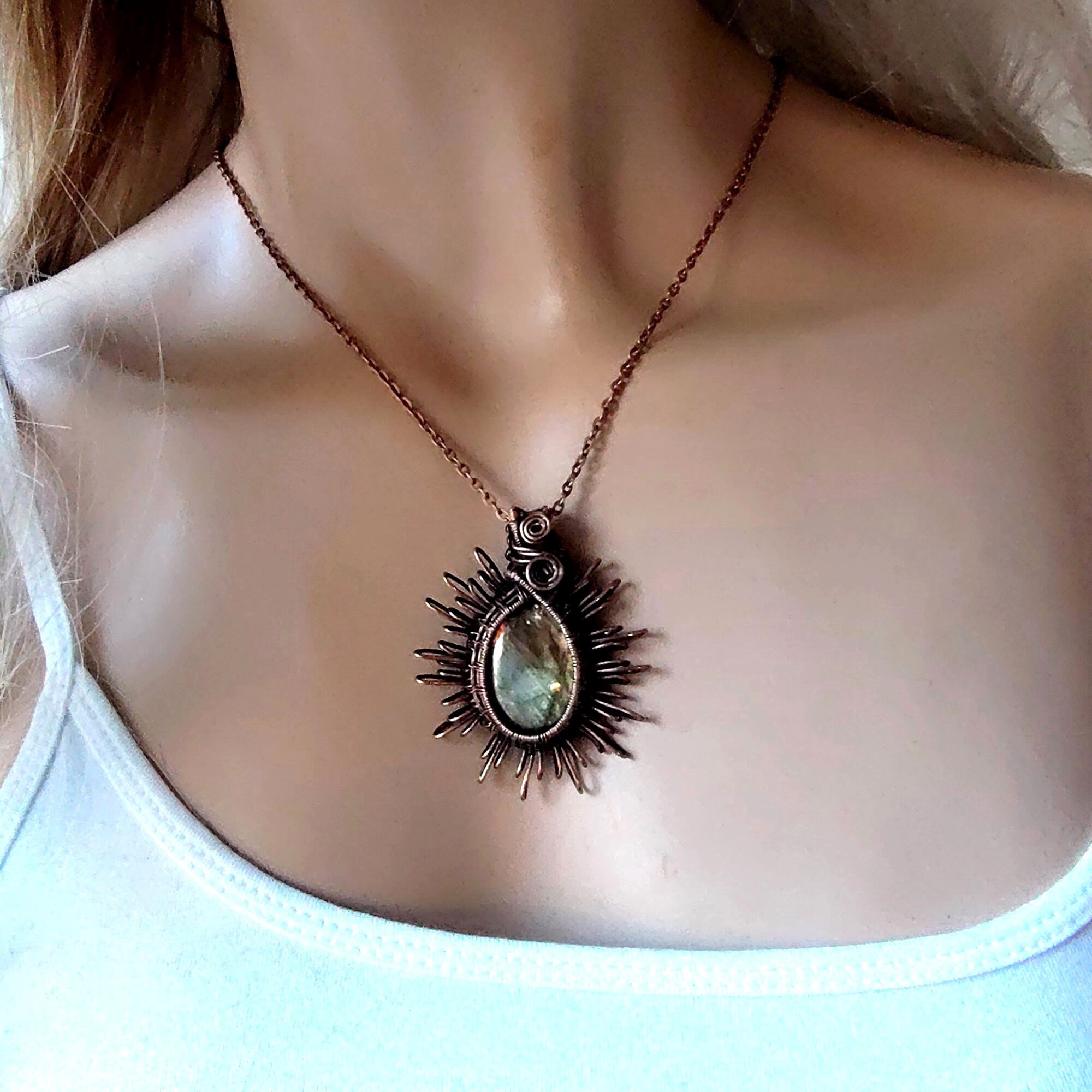 Alchemy Gothic Labradorite Sun Pendant, Spiritual Crystal