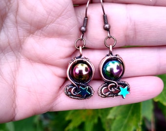 Wire Wrapped Crystal Ball Earrings, Handmade Crystal Ball Pendant, Fortune Tellers Earrings, Gift for Her, Birthday Gift, Christmas Gift