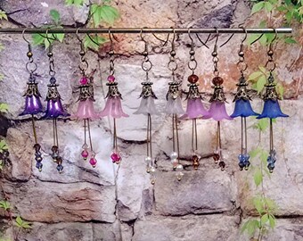 Lucite Flower Earrings, Fairy Core Earrings, Dangle Earrings, Multi Color, Victorian Earrings, Frosted Flower Drop Earrings, Gift for Her,