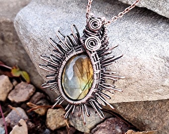 Alchemy Gothic Labradorite Sun Pendant, Spiritual Crystal