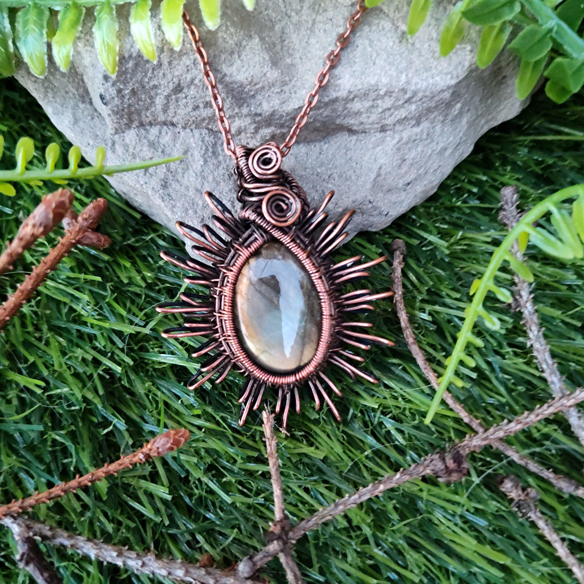 Alchemy Gothic Labradorite Sun Pendant, Spiritual Crystal