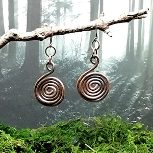 Spiral Dangle Earrings, Handmade Jewelry, Copper Spiral Earrings, Pagan Jewelry, Celtic Jewelry, Christmas Gift, Gift for Her, Gift for Him