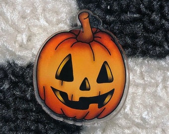 Jack-o'-lantern Pumpkin Acrylic Pin | Halloween / Traditional Tattoo Inspired | Cute / Spooky Vibes | Custom Die Cut 1.25 inch Pin