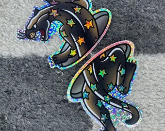 Portal Jumping Panther Stickers | Two 3-inch Sticker Bundle Top and Bottom | Traditional Tattoo Mystical Rainbow Effect Water Bottle Laptop