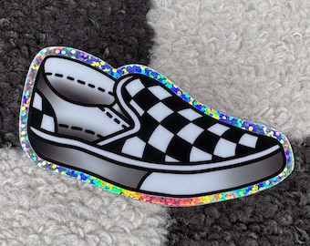 Classic Checkerboard Slip-On Shoe Glitter Sticker | Traditional Tattoo Flash Inspo | Reflective Effect Vinyl | Water Bottle Laptop Sticker