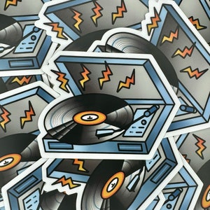 Traditional Tattoo Inspired Record Player Sticker | 3 Inch Custom Die Cut Water Bottle / Laptop Floral Sticker | Vinyl Collection