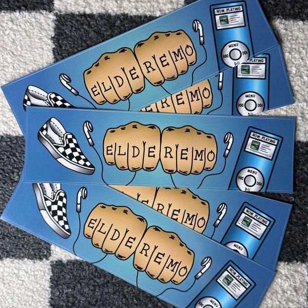 Elder Emo Bumper Sticker | 3 x 11 inch | Knuckle Tattoo | Classic Slip-on Shoe | Mixtape Playlist | Traditional Tattoo Inspired