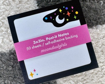 Starry Galaxy 3 x 3 in. Post-it Notes | 50 Sheets of Paper | Moon and Stars | Custom Sci-Fi / Space Inspired Stationery | Sticky Backing
