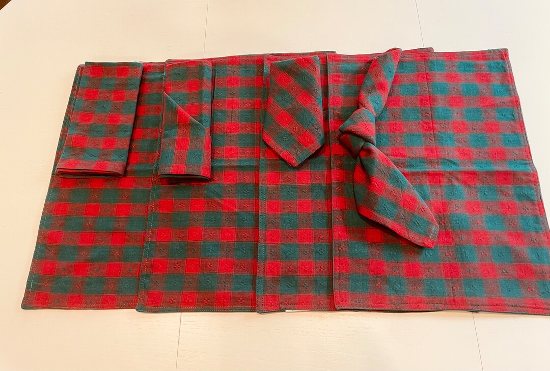 Vintage Holiday Plaid Placemats and Napkins Set Etsy