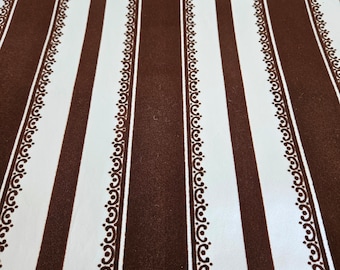 1960s Vintage Wallpaper. Flocked Stripe Chocolate Pearlescent