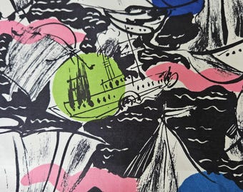1950er Jahre Stoff Baumwolle Segelboote 300 cm Länge