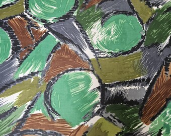 1950s Fabric Cotton Painterly Abstract Floral Print 410 cm Length
