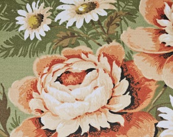 Sanderson 'Grosvenor' Baumwoll Sateen 1960s Deko Stoff Große Blumen 220 cm Länge