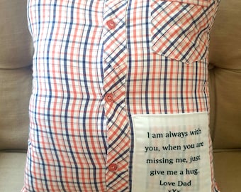 Australian handmade Memory Pillow Cover, Shirt Memorial Pillow, Keepsake Pillow, Button-Up, Polo,T-Shirt, Sweatshirt, COVER ONLY